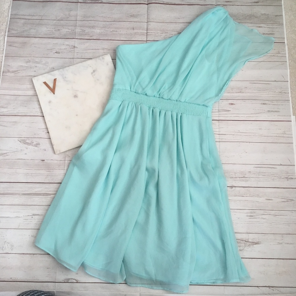whbm 0 sea glass bridesmaid dress one shoulder - Picture 6 of 7